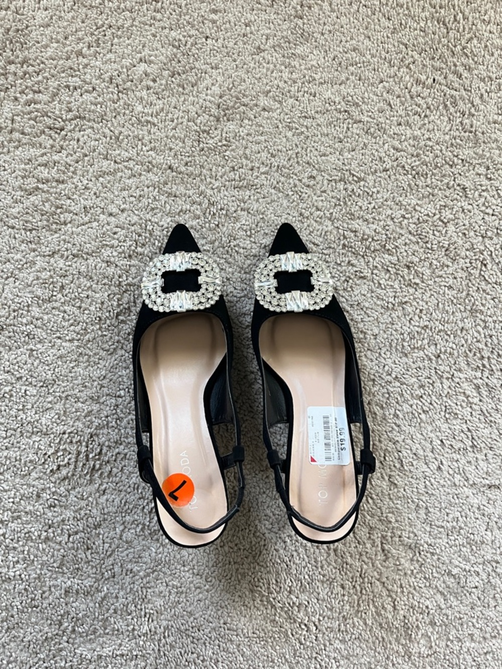 TOP Moda Black Pointed Slingback Kitten Heels with Crystal Buckle - Picture 6 of 13